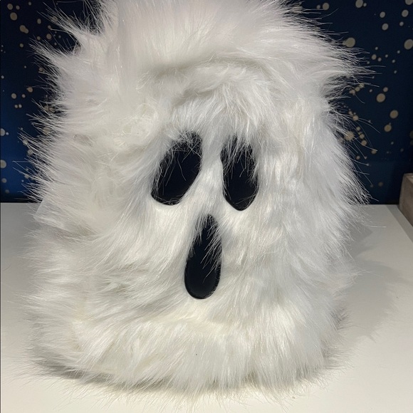 Trickz N' Treatz Handbags - White Faux Fur Ghost Backpack — Women's Plush Halloween Backpack